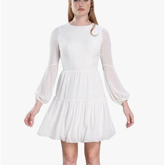Dress the Population NWT Women's Paola Fit and Flare Mini Dress in White Small - Picture 1 of 8